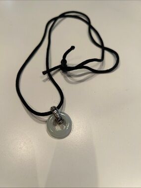 Jade Donut Pendant Necklace with Black Cord